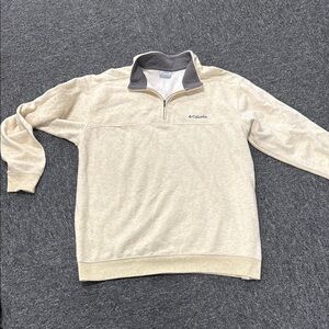 Columbia Cream Zip Up Sweater with Stand-Up Collar